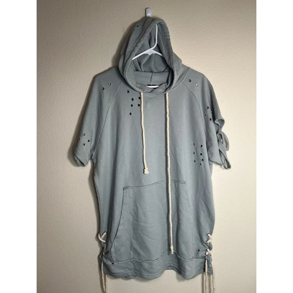 Forever‎ 21 Nude Apparel Sage Distressed Sweatshirt Dress Sz Xs Light Green NWT